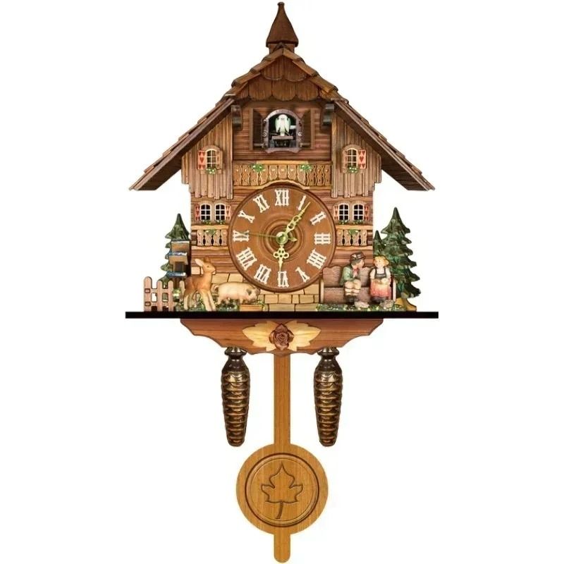 Wooden Cuckoo Wall Clock With Bird Alarm And Silent Quartz Movement 16