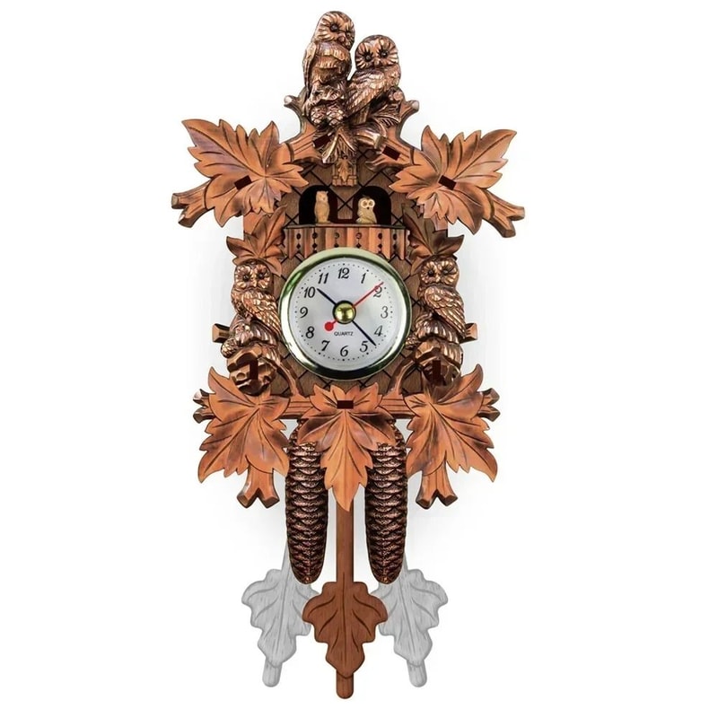 Wooden Cuckoo Wall Clock With Bird Alarm And Silent Quartz Movement 2