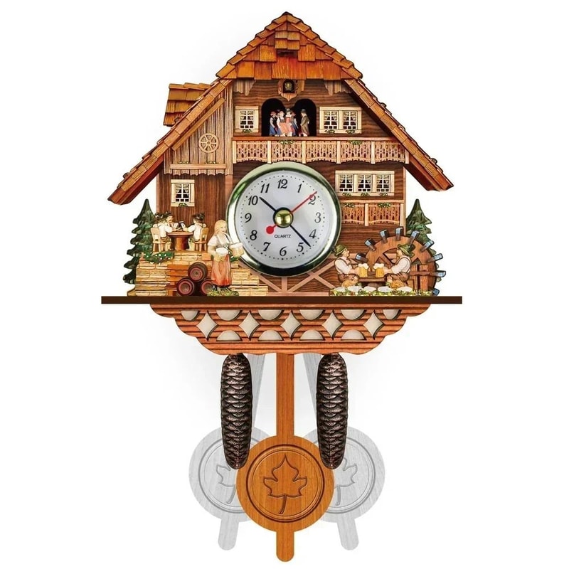 Wooden Cuckoo Wall Clock With Bird Alarm And Silent Quartz Movement 5
