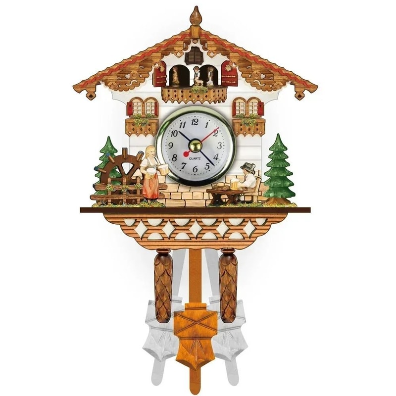 Wooden Cuckoo Wall Clock With Bird Alarm And Silent Quartz Movement 6