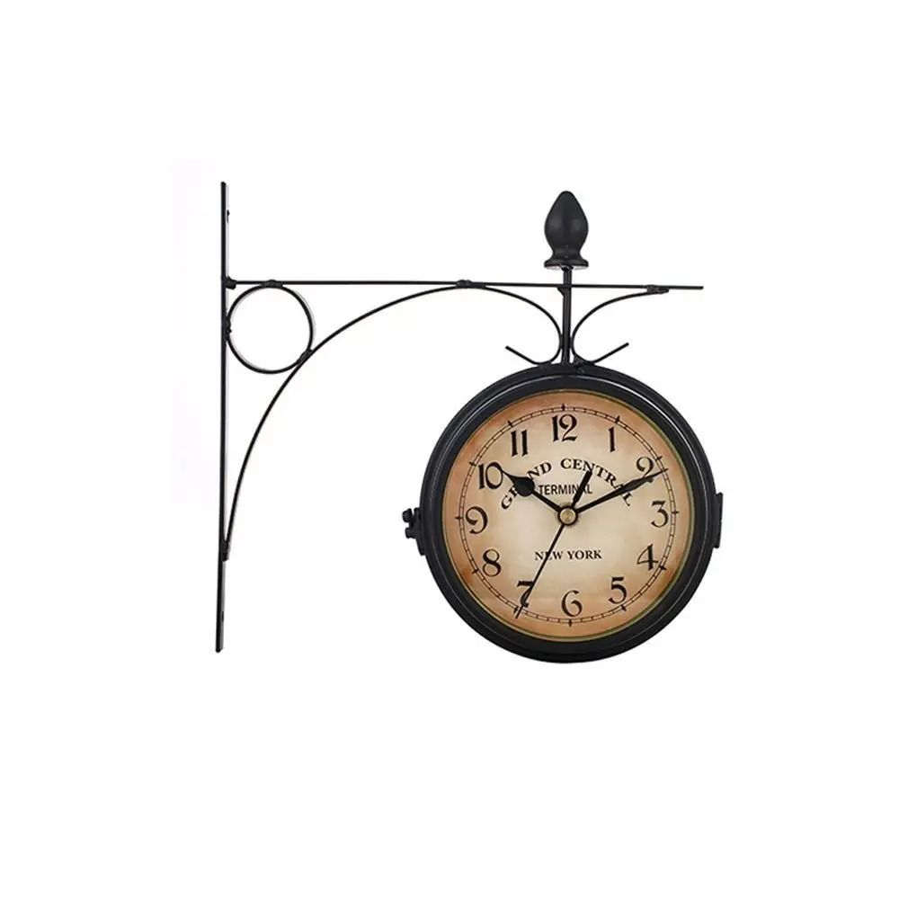 Vintage Double Sided Wall Clock Retro Metal Train Station Style 1
