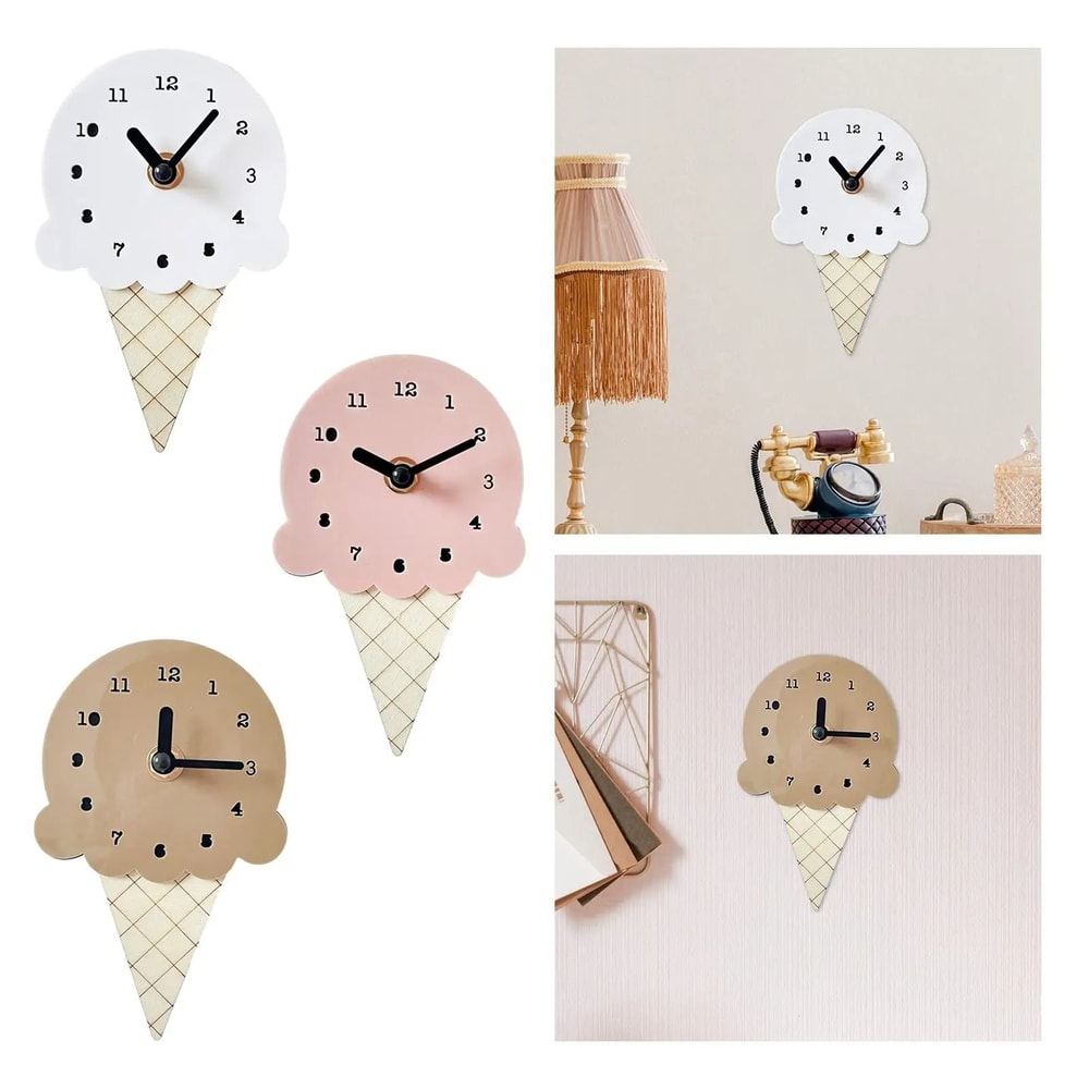 Cute Ice Cream Wall Clock Wooden Decorative Clock For Kids Room And Home 4
