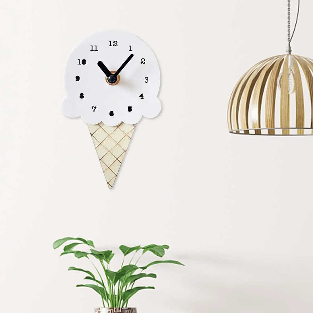 Cute Ice Cream Wall Clock Wooden Decorative Clock For Kids Room And Home 1