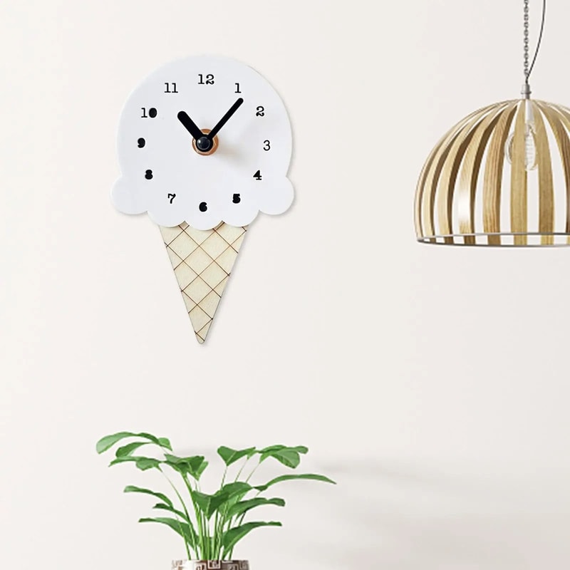 Cute Ice Cream Wall Clock Wooden Decorative Clock For Kids Room And Home 1