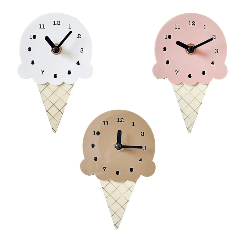 Cute Ice Cream Wall Clock Wooden Decorative Clock For Kids Room And Home 8