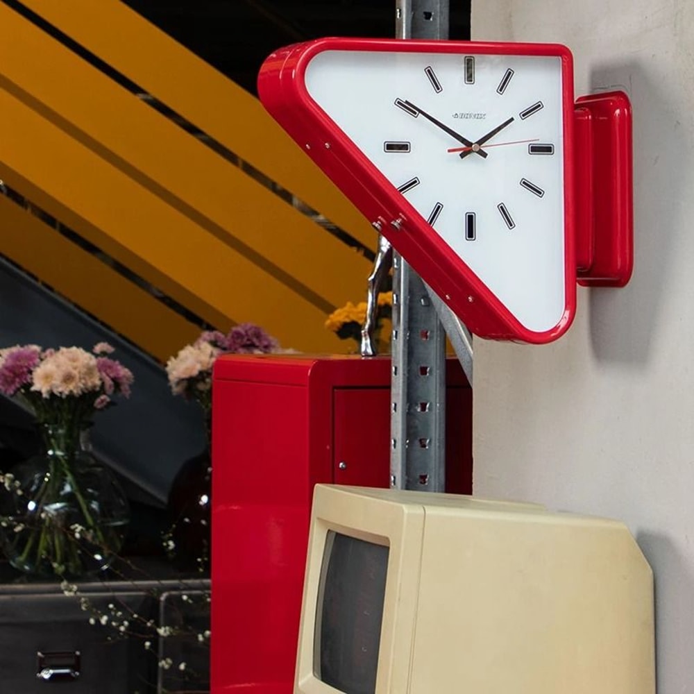 Modern Double Sided Wall Clock Minimalist Silent Triangle Design 6