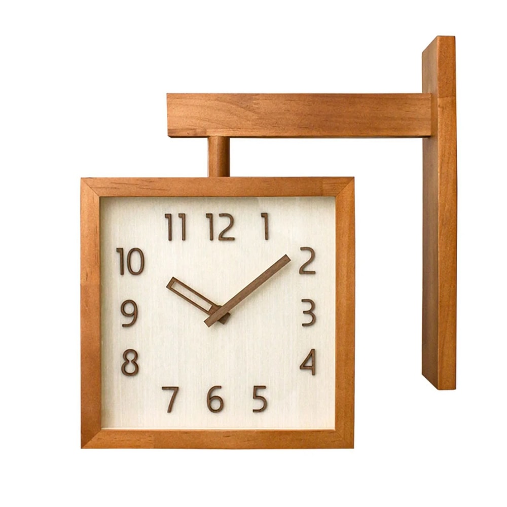 Wooden Corner Wall Clock Double Sided Silent Decorative Design 2