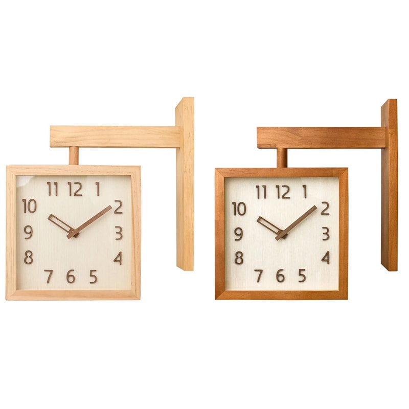 Wooden Corner Wall Clock Double Sided Silent Decorative Design 0