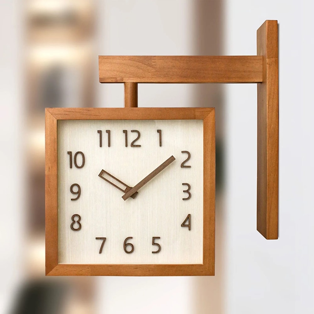 Wooden Corner Wall Clock Double Sided Silent Decorative Design 5