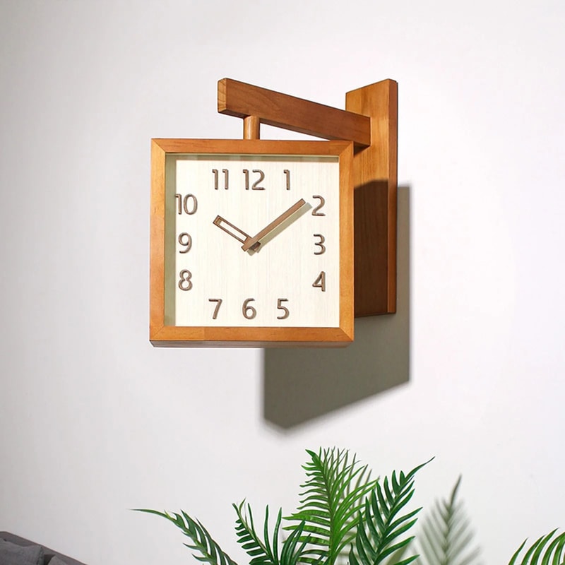 Wooden Corner Wall Clock Double Sided Silent Decorative Design 6