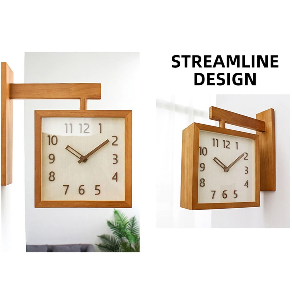 Wooden Corner Wall Clock Double Sided Silent Decorative Design 7