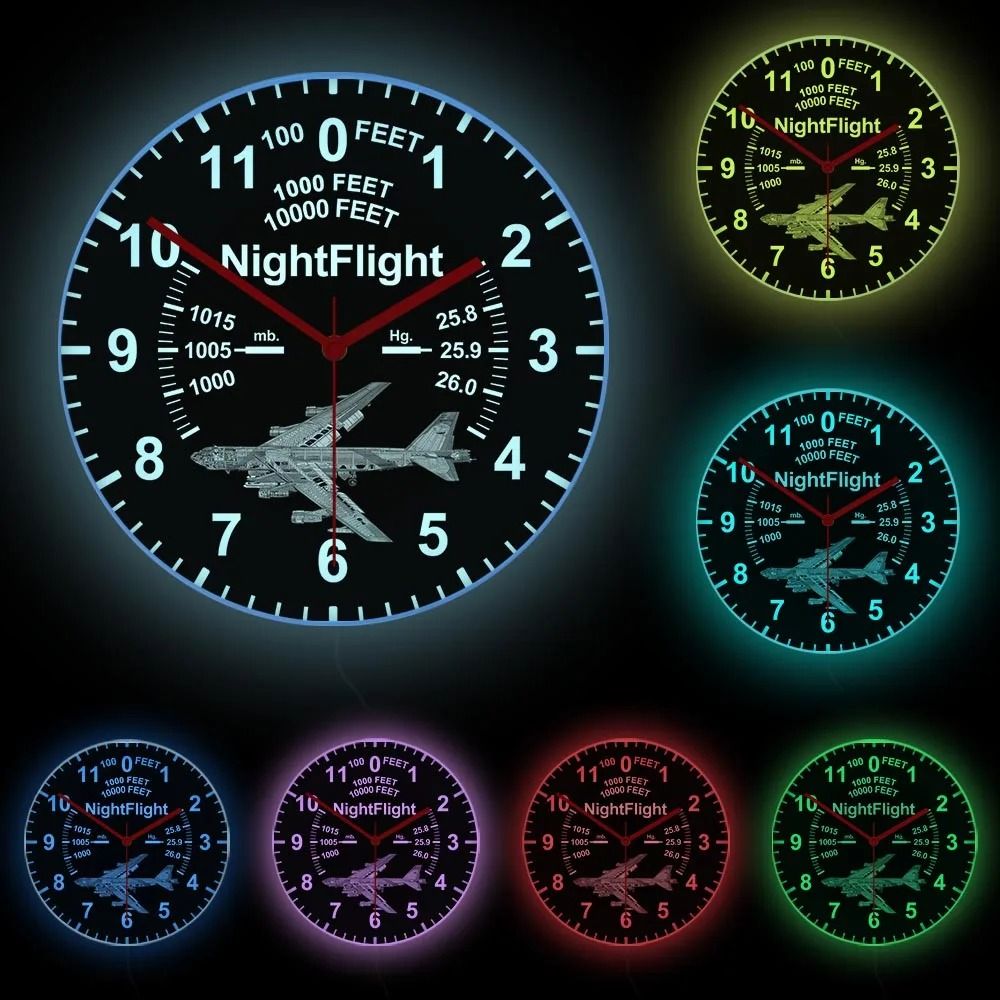 Airplane LED Neon Wall Clock Luminous Aviation Pilot Decor 6