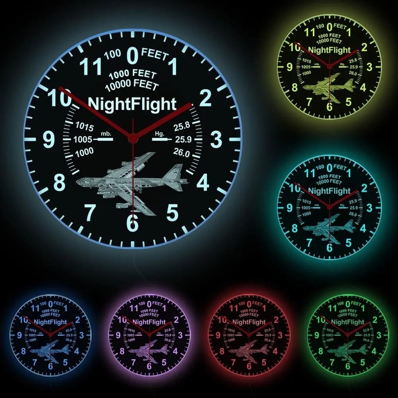 Airplane LED Neon Wall Clock Luminous Aviation Pilot Decor 6
