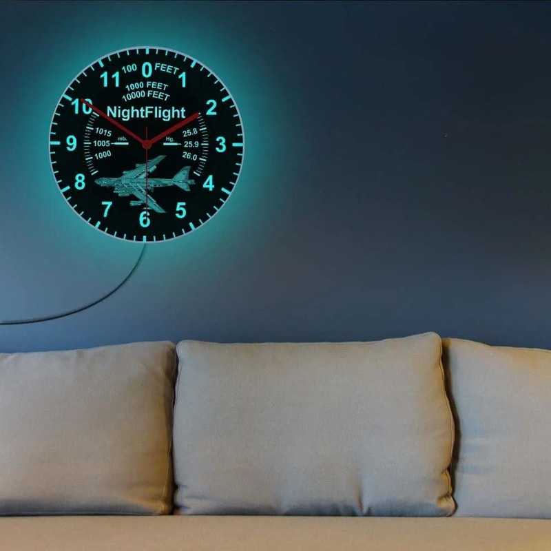 Airplane LED Neon Wall Clock Luminous Aviation Pilot Decor 8