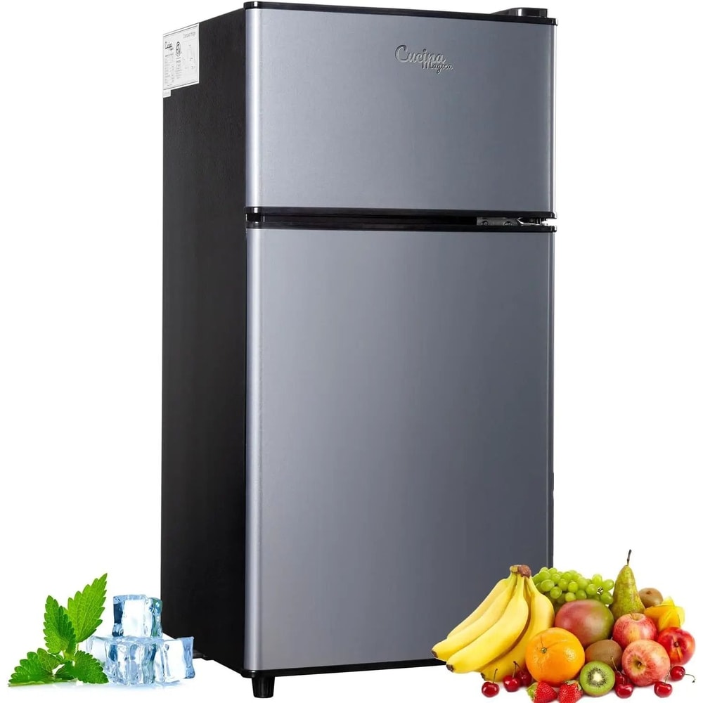 Compact Mini Fridge With Freezer Double Door Energy Efficient Small Refrigerator 0