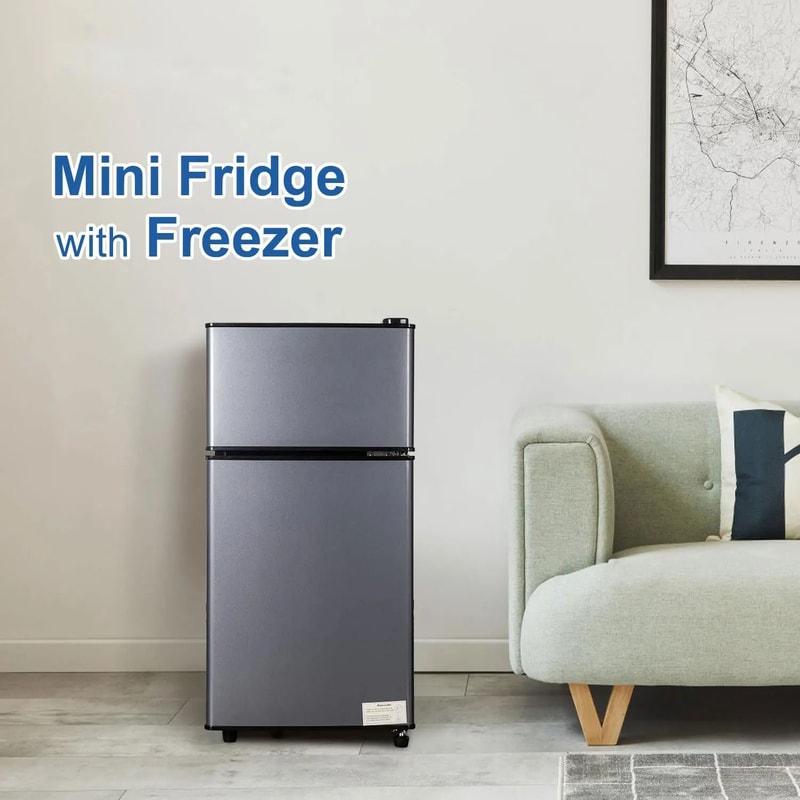 Compact Mini Fridge With Freezer Double Door Energy Efficient Small Refrigerator 8