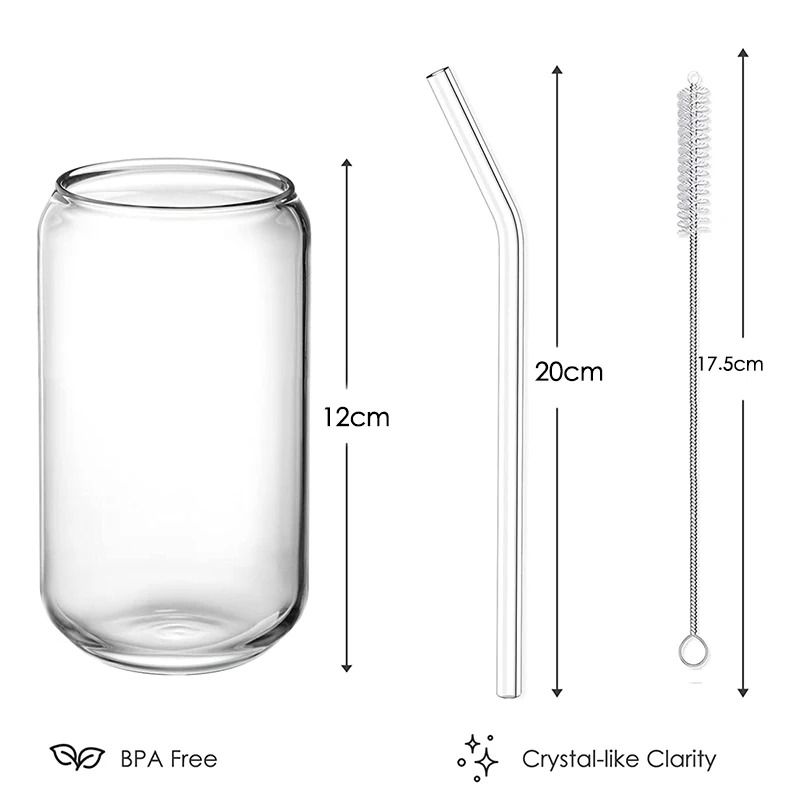 Can Shaped Glass Cups Set With Straws 4 Piece Beer And Cocktail Glass Set 4
