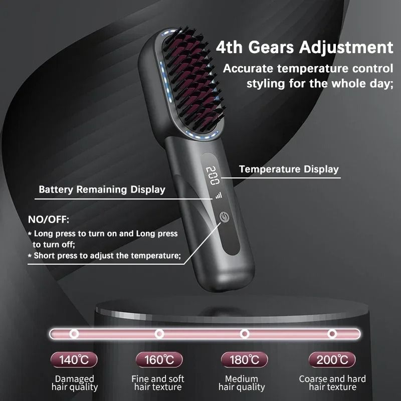 Wireless Hair Straightener Brush Rechargeable Ionic Anti Scald Styling Comb 9