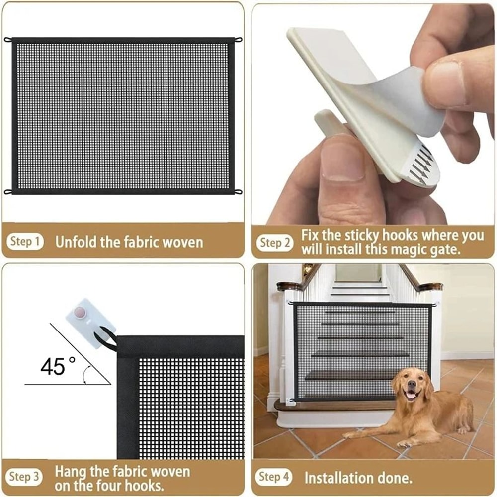Portable Dog Safety Gate Mesh Pet Barrier Fence For Stairs And Doorways 1