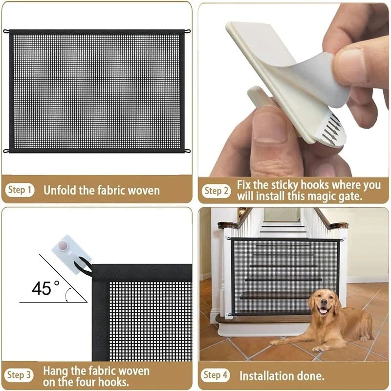 Portable Dog Safety Gate Mesh Pet Barrier Fence For Stairs And Doorways 1