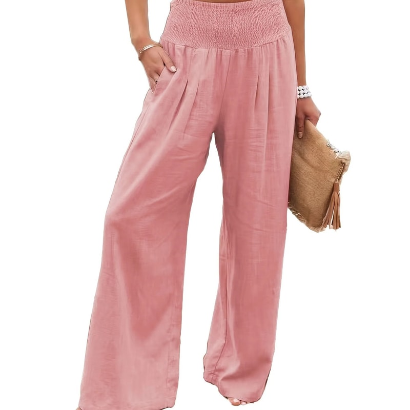 Wide Leg Pants Women Drawstring Casual Beach Pants Loose Summer Flowy Pants 5