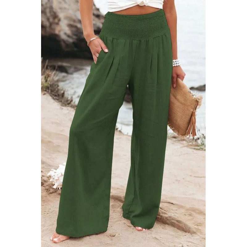 Wide Leg Pants Women Drawstring Casual Beach Pants Loose Summer Flowy Pants 1