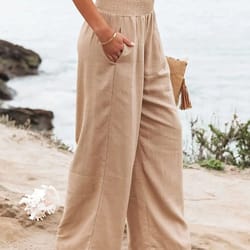 wide leg pants women drawstring casual beach pants loose summer flowy pants
