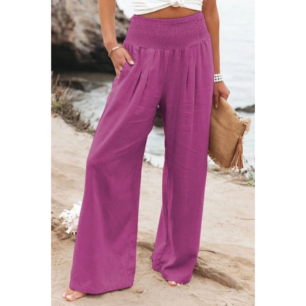 Wide Leg Pants Women Drawstring Casual Beach Pants Loose Summer Flowy Pants 12