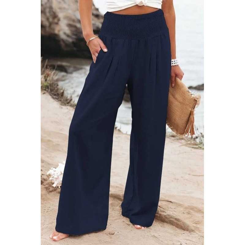 Wide Leg Pants Women Drawstring Casual Beach Pants Loose Summer Flowy Pants 9