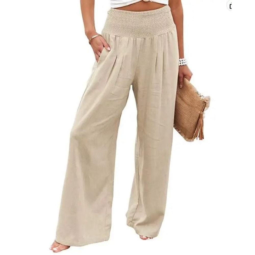 Wide Leg Pants Women Drawstring Casual Beach Pants Loose Summer Flowy Pants 10
