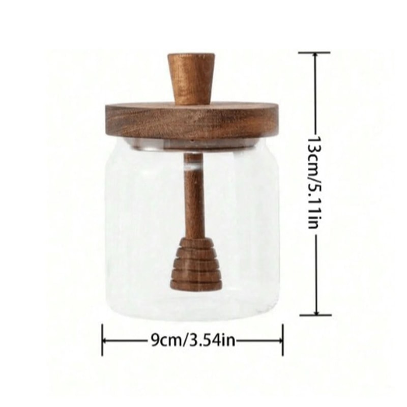 Glass Honey Jar With Dipper And Lid Wide Mouth Syrup Dispenser 2