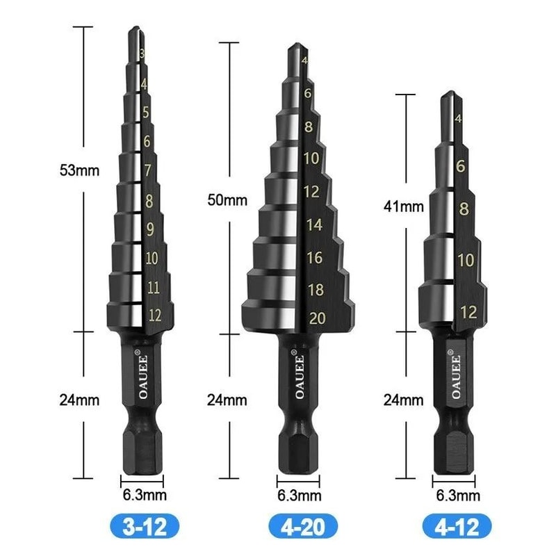 HSS Step Drill Bit Set Multi Size Hex Shank Metal Hole Cutter 3pcs 2