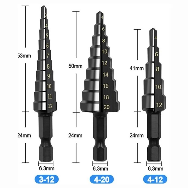 HSS Step Drill Bit Set Multi Size Hex Shank Metal Hole Cutter 3pcs 1