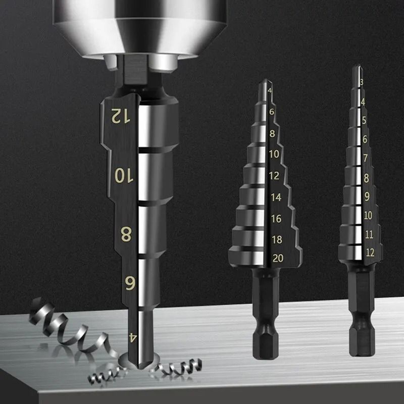 HSS Step Drill Bit Set Multi Size Hex Shank Metal Hole Cutter 3pcs 4
