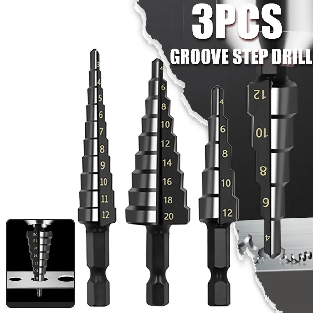 HSS Step Drill Bit Set Multi Size Hex Shank Metal Hole Cutter 3pcs 0