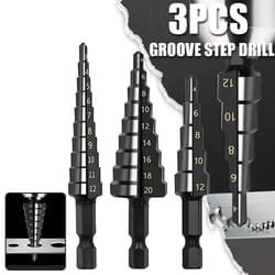 hss step drill bit set multi size hex shank metal hole cutter 3pcs