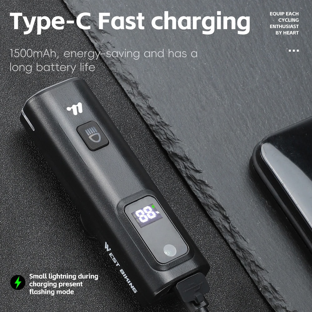 Bike Front Light 400 Lumen Intelligent Sensor USB Rechargeable Headlight 3