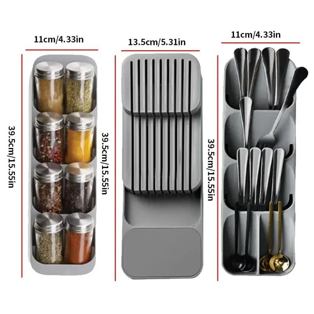 Expandable Kitchen Drawer Organizer Cutlery Tray With Knife And Utensil Storage 6