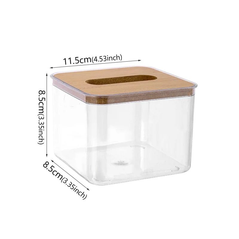 Transparent Tissue Box Holder With Wooden Lid Modern Napkin Storage Organizer 1