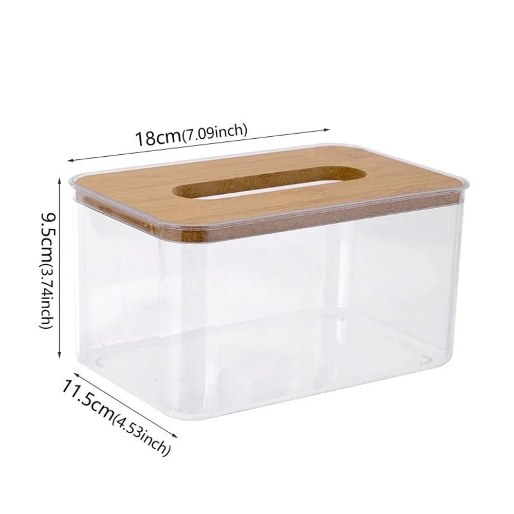 Transparent Tissue Box Holder With Wooden Lid Modern Napkin Storage Organizer 2