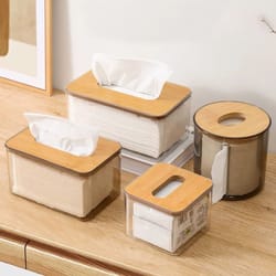 transparent tissue box holder with wooden lid modern napkin storage organizer