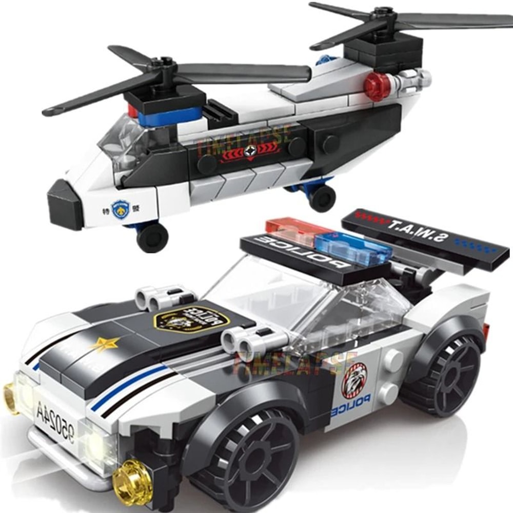 SWAT Police Helicopter Building Blocks Set Dual Rotor City Model Kit 8