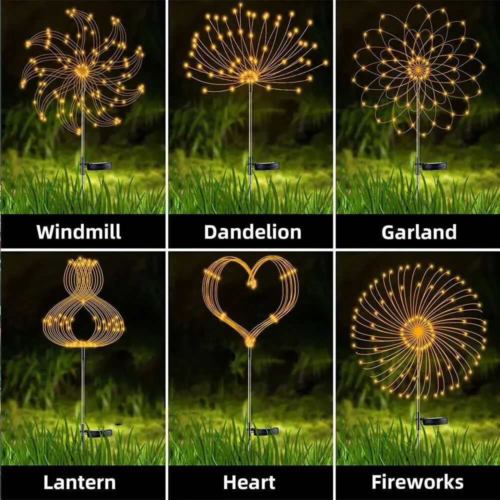 Solar Firework Garden Lights Waterproof LED Dandelion Lawn Decor 9