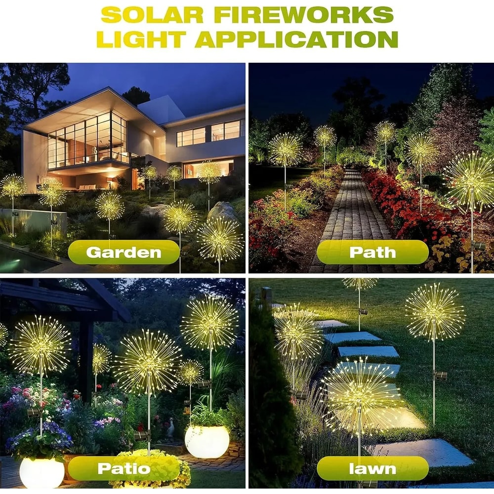 Solar Firework Garden Lights Waterproof LED Dandelion Lawn Decor 10