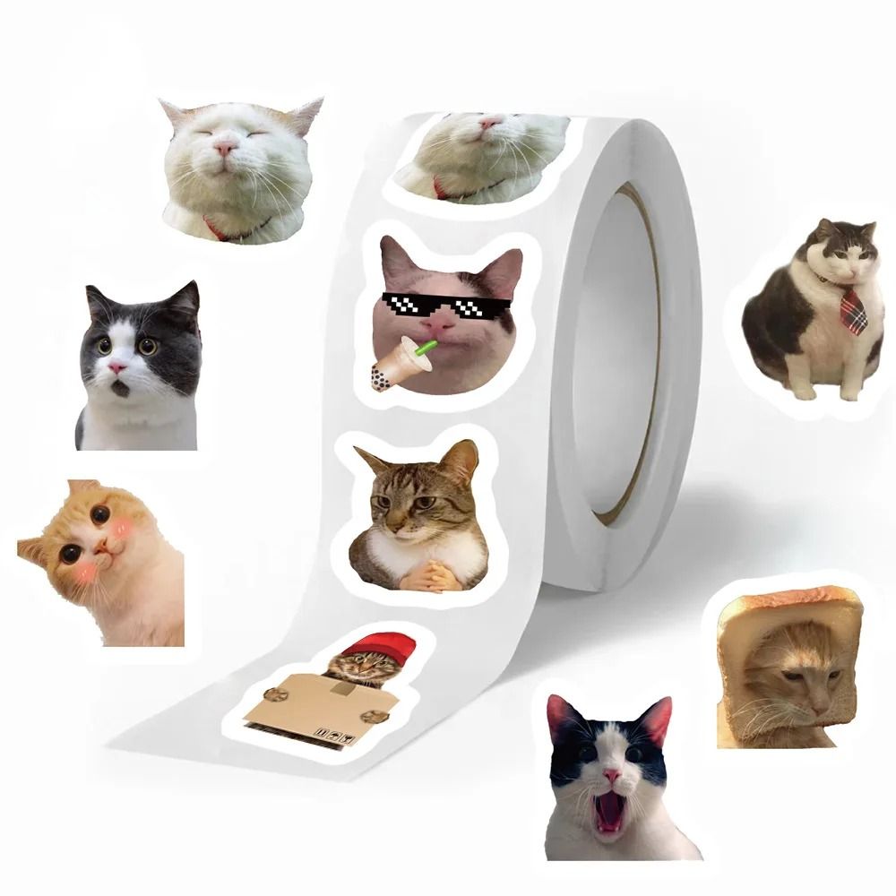 500 Pcs Funny Cat Meme Stickers Waterproof Cartoon Sticker Roll For DIY 0