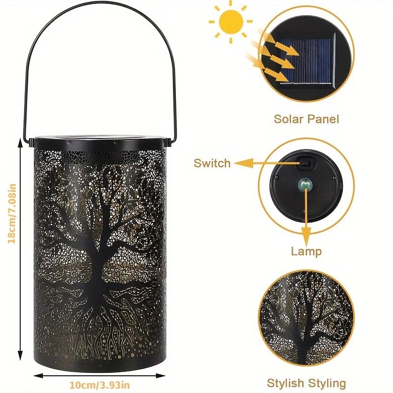 Solar Hanging Lantern Outdoor Waterproof Vintage Metal Garden Light 4