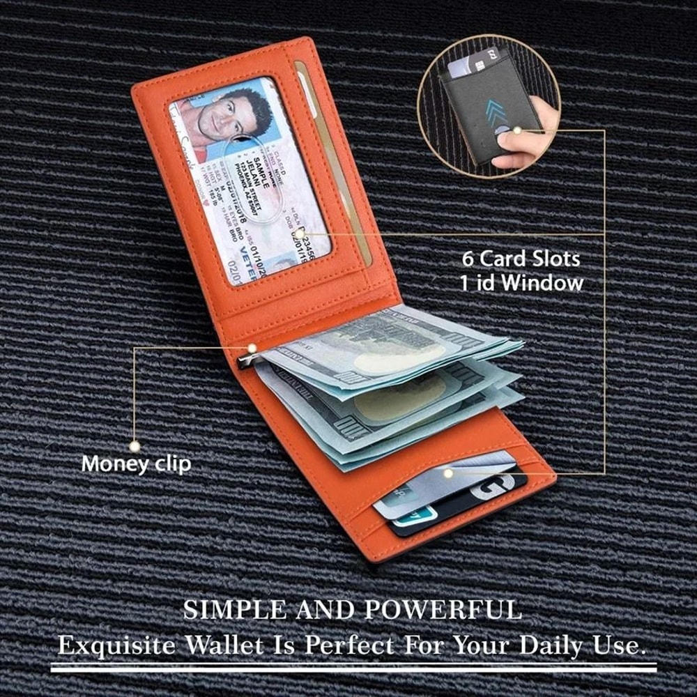 Slim RFID Blocking Wallet For Men Minimalist Bifold Credit Card Holder With Money Clip 12