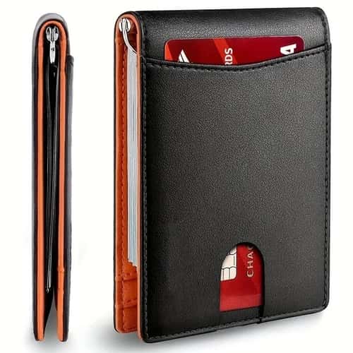 Slim RFID Blocking Wallet for Men Minimalist Bifold Credit Card Holder with Money Clip