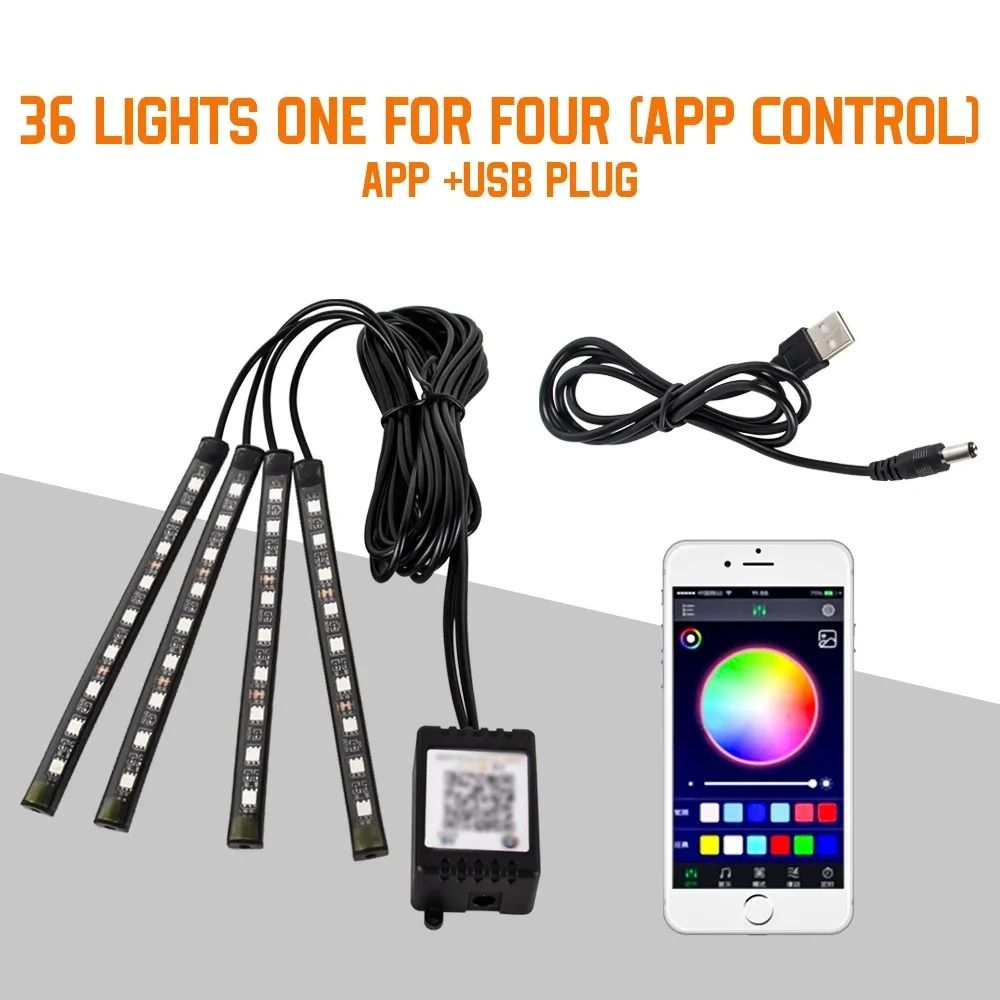 RGB Car Interior LED Lights Music Sync Ambient Lighting Kit With Remote And App Control 11