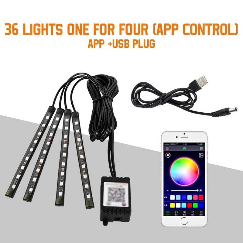RGB Car Interior LED Lights Music Sync Ambient Lighting Kit With Remote And App Control 11